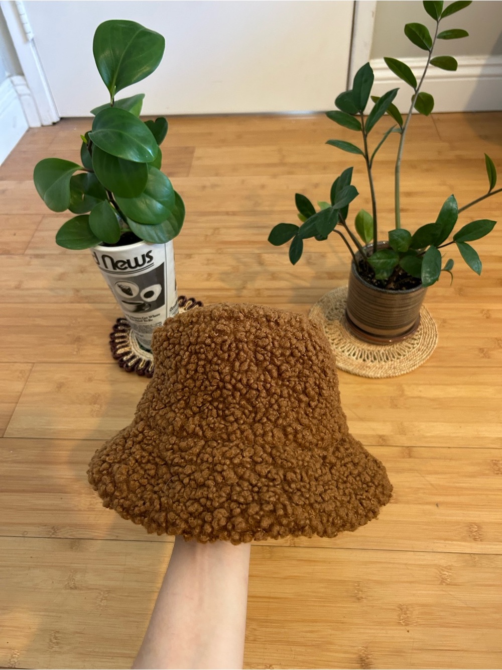 Brown Faux-Sherpa Bucket Hat